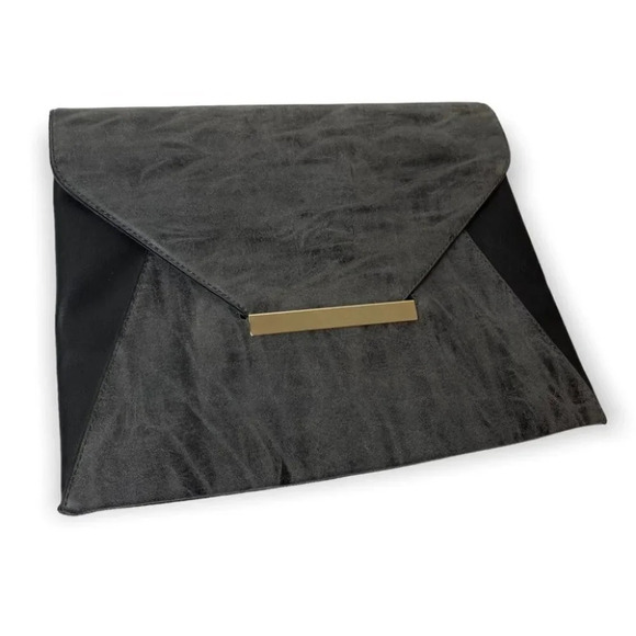 Emperia Black &  Grey Vegan Leather Envelope Clutch - Picture 3 of 10